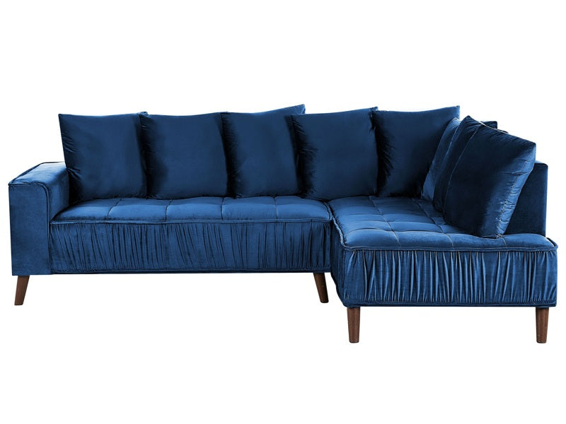 Corner Sofa Navy Blue Velvet Fabric Cushions Metal Legs with Wood Finish Beliani