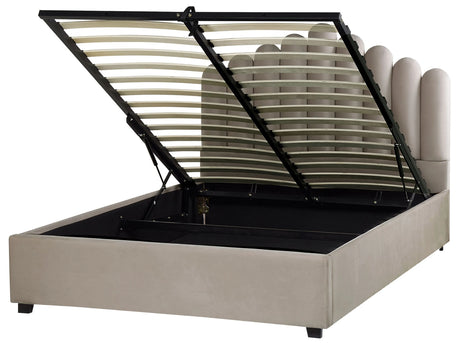 Storage Bed Taupe Velvet EU Double Size 4ft6 Sea Shell Headboard Slatted Base 140 x 200 cm Beliani