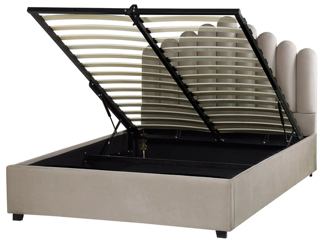 Storage Bed Taupe Velvet EU Double Size 4ft6 Sea Shell Headboard Slatted Base 140 x 200 cm Beliani