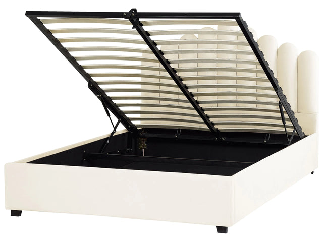 Storage Bed Off White Velvet EU King Size 5ft3 Sea Shell Headboard Slatted Base  Beliani