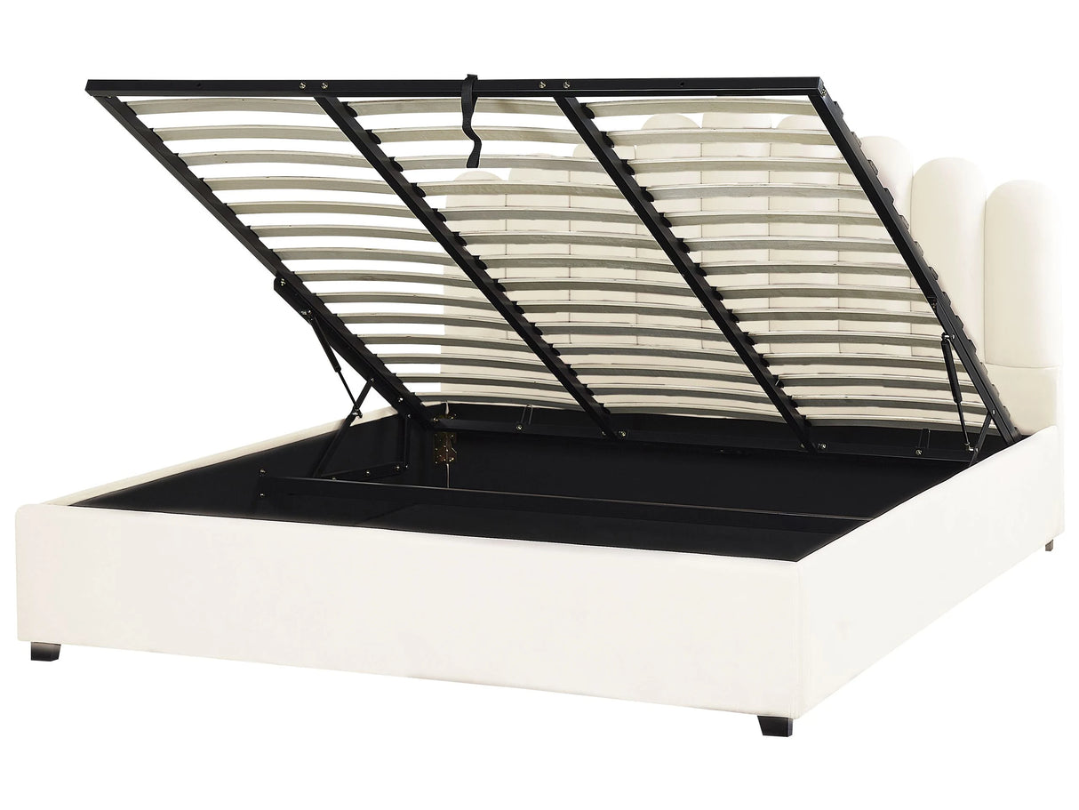 Storage Bed Off White Velvet EU Super King Size 6ft Sea Shell Headboard Slatted Base  Beliani
