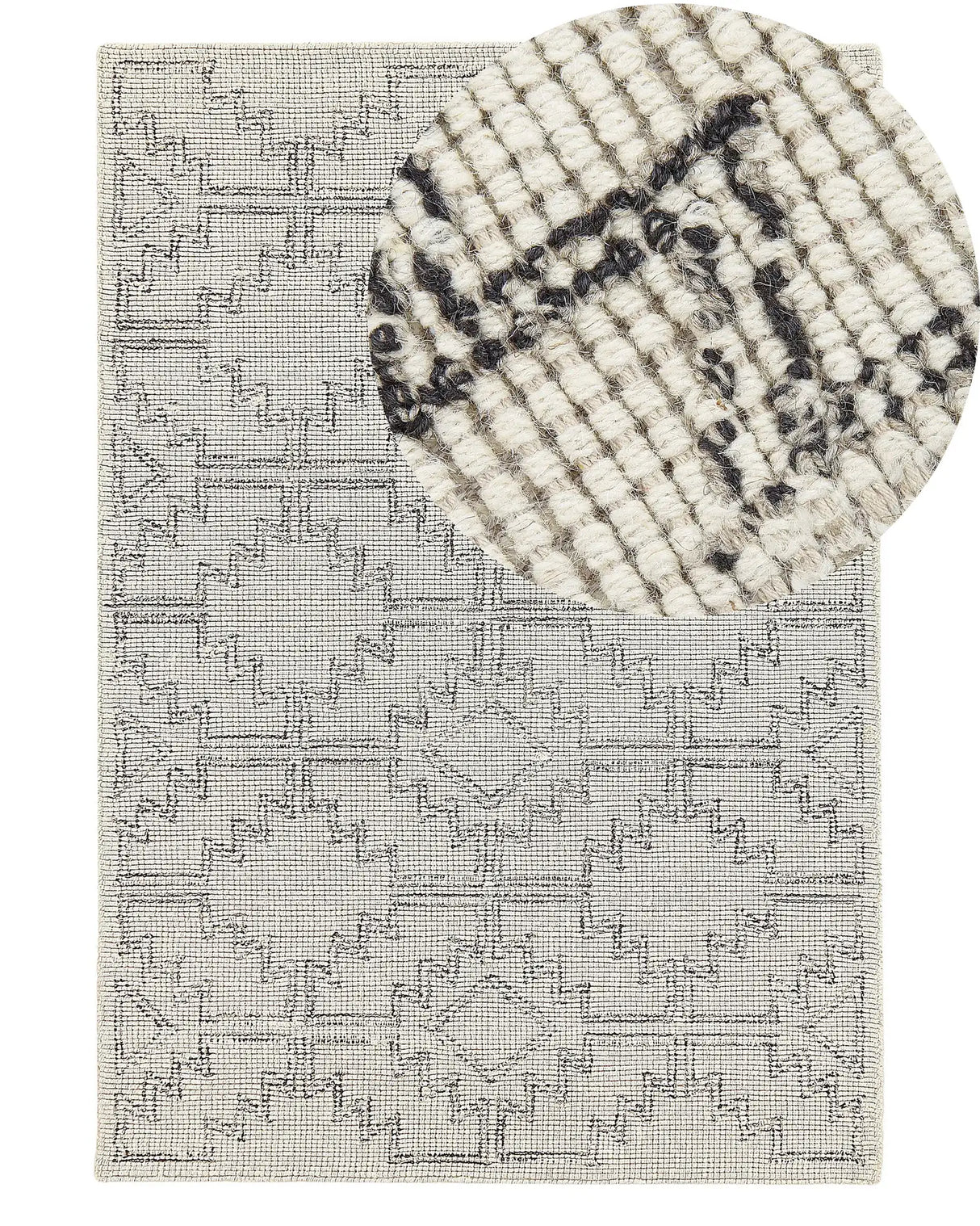 Area Rug Beige and Black Wool 140 x 200 cm Hand Tufted Geometric  Pattern Boho Living Room Bedroom Beliani