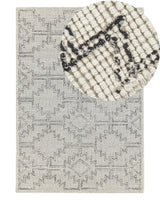 Area Rug Beige and Black Wool 140 x 200 cm Hand Tufted Geometric  Pattern Boho Living Room Bedroom Beliani