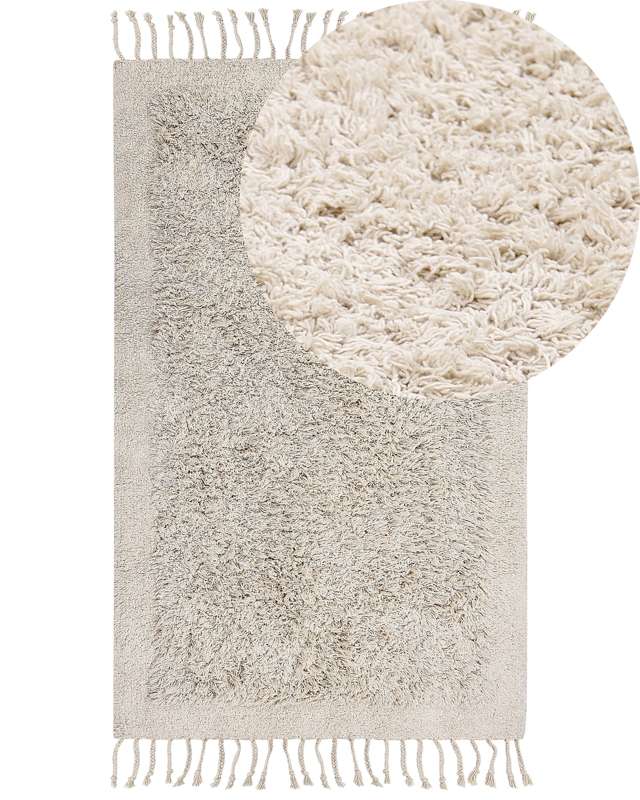 Area Rug Light Beige Cotton 80 x 150 cm Shaggy Rectangular with Tassels Boho Style Beliani