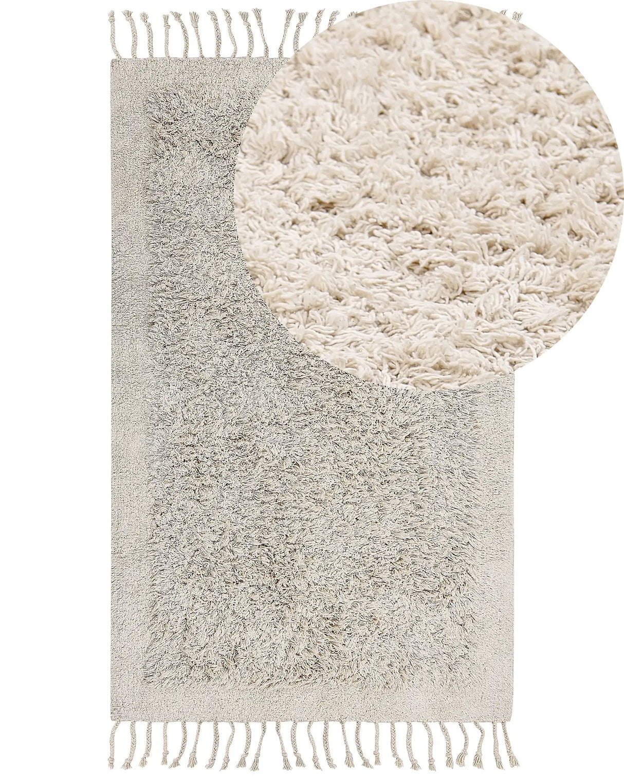 Area Rug Light Beige Cotton 80 x 150 cm Shaggy Rectangular with Tassels Boho Style Beliani