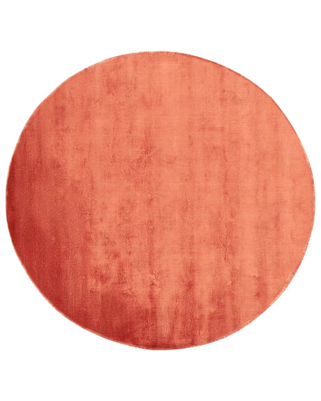 Rug Orange Viscose Round 140 cm Hand Tufted Low Pile Modern Beliani