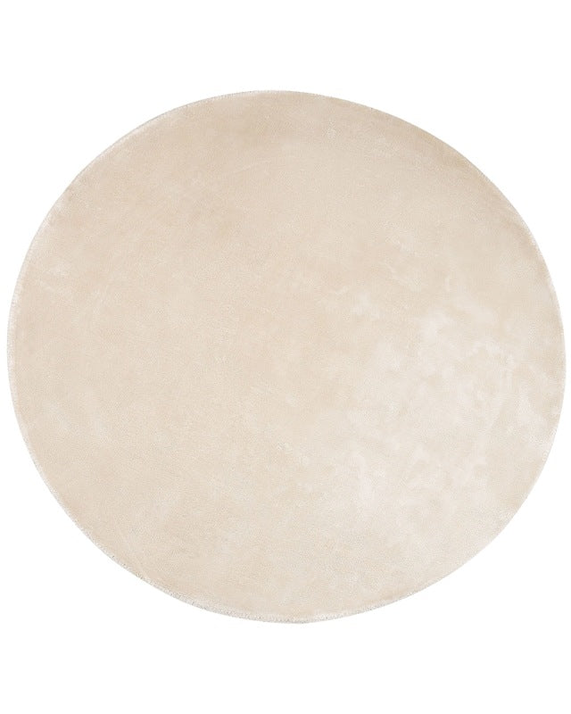 Rug Light Beige Viscose Round 140 cm Hand Tufted Low Pile Modern Beliani