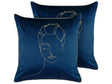 Set of 2 Decorative Cushions Blue and Gold Velvet 45 x 45 cm Face Motif Glamour Decor Accessories Beliani