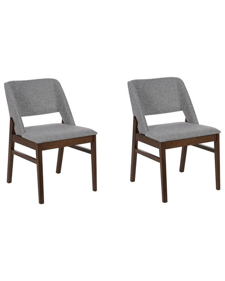 Set of 2 Dining Chairs Dark Wood and Grey Polyester Fabric Rubberwood Legs Retro Traditional Style Beliani