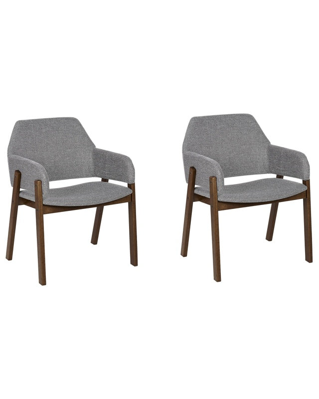 Set of 2 Dining Chairs Dark Wood and Grey Polyester Fabric Rubberwood Legs Retro Traditional Style Beliani