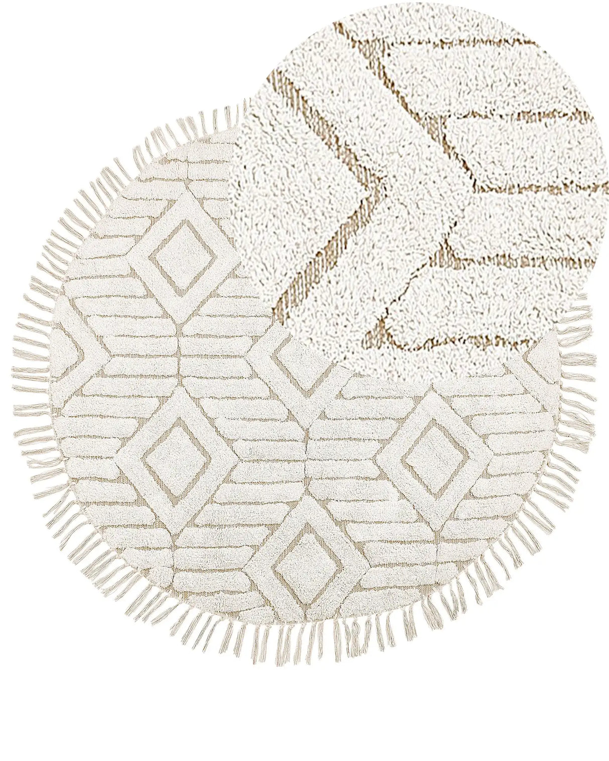 Round Area Rug Beige Cotton  140 cm Tufted with Fringe Pattern Boho Living Room Bedroom Beliani