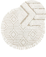 Round Area Rug Beige Cotton  140 cm Tufted with Fringe Pattern Boho Living Room Bedroom Beliani