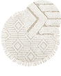 Round Area Rug Beige Cotton  140 cm Tufted with Fringe Pattern Boho Living Room Bedroom Beliani