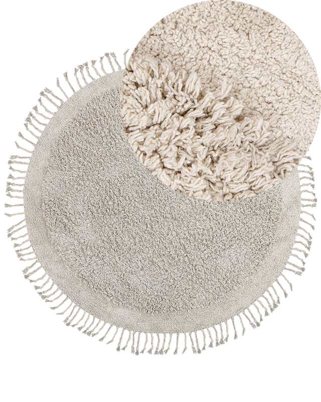 Area Rug Light Beige Cotton ⌀ 140 cm Shaggy Round Shape with Tassels Boho Style Beliani