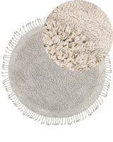 Area Rug Light Beige Cotton  140 cm Shaggy Round Shape with Tassels Boho Style Beliani