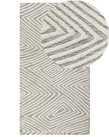 Area Rug White and Grey Wool 80 x 150 cm Hand Woven Geometric Pattern Scandinavian Style Living Room Bedroom Beliani
