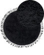 Area Rug Black Cotton  140 cm Shaggy Round Shape with Tassels Boho Style Beliani