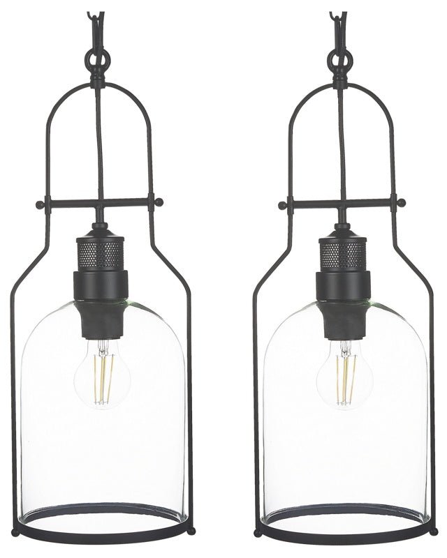 Set of 2 Pendant Lamps Black Metal 166 cm Frame Clear Glass Shade Retro Style Ceiling Light Beliani