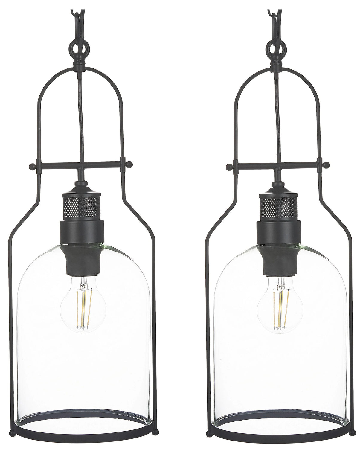 Set of 2 Pendant Lamps Black Metal 166 cm Frame Clear Glass Shade Retro Style Ceiling Light Beliani