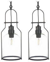 Set of 2 Pendant Lamps Black Metal 166 cm Frame Clear Glass Shade Retro Style Ceiling Light Beliani