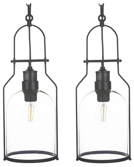 Set of 2 Pendant Lamps Black Metal 166 cm Frame Clear Glass Shade Retro Style Ceiling Light Beliani