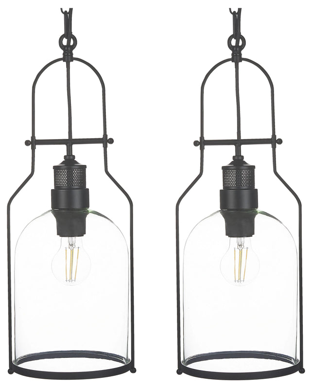 Set of 2 Pendant Lamps Black Metal 166 cm Frame Clear Glass Shade Retro Style Ceiling Light Beliani