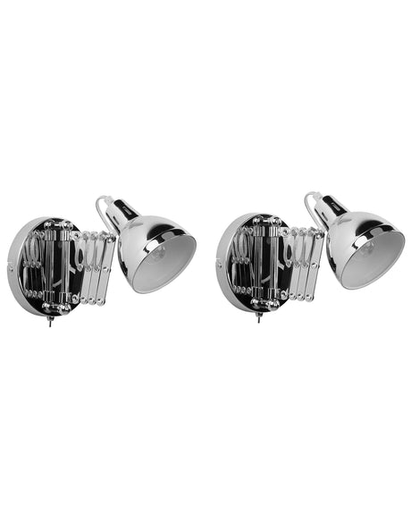 Set of 2 Wall Lamps Silver Metal Sconce Adjustable Swing Arm Industrial Beliani