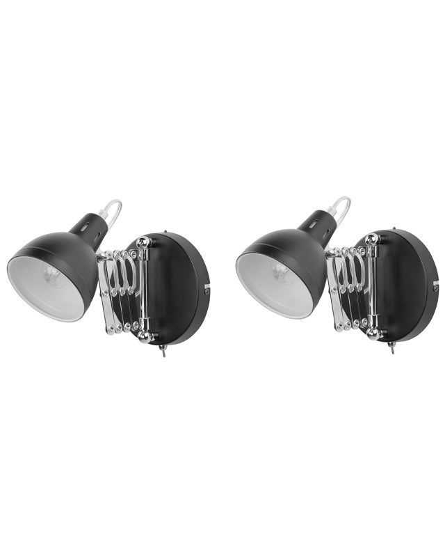 Set of 2 Wall Lamps Black Metal Sconce Adjustable Swing Arm Industrial Beliani