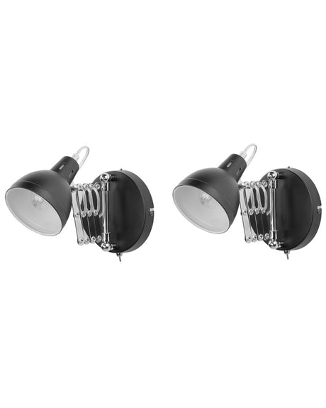 Set of 2 Wall Lamps Black Metal Sconce Adjustable Swing Arm Industrial Beliani