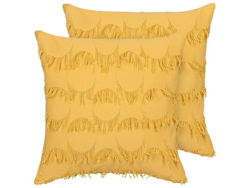 Decorative Cushion Yellow Fabric 45 x 45 cm With Tassels Boho Retro Decor Accessories Beliani