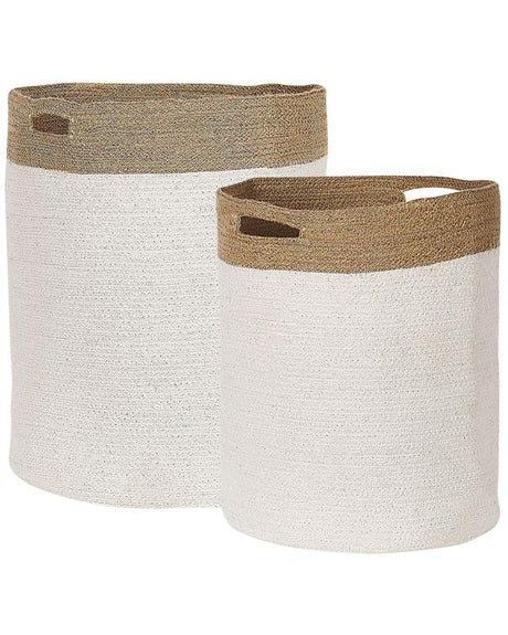 Set of 2 Cotton Storage Baskets Laundry Bins White and Light Beige  Beliani