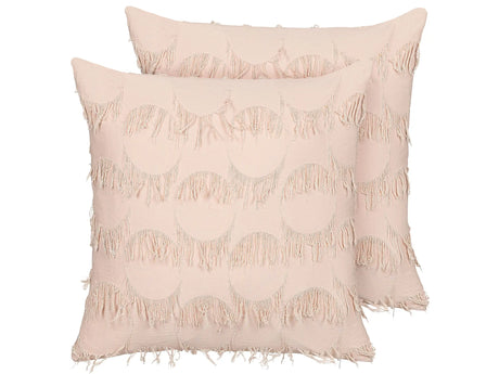 Decorative Cushion Pink Fabric 45 x 45 cm With Tassels Boho Retro Decor Accessories Beliani