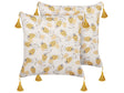 Set of 2 Decorative Cushions Yellow and Beige Floral Pattern 45 x 45 cm Flower Motif Retro Decor Accessories Beliani