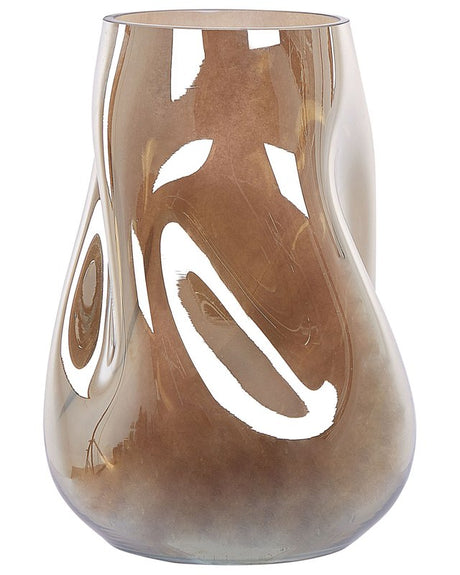 Flower Vase Golden Brown Glass 27 cm Semi-Transparent Decorative Irregular Shape Tabletop Home Decoration Modern Design Beliani