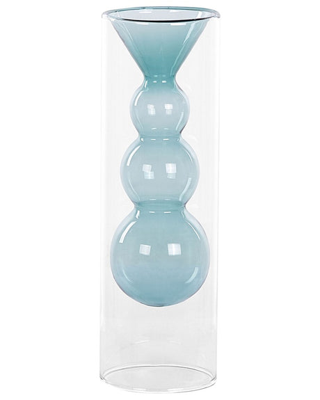 Flower Vase Turquoise Transparent Glass 26 cm Double Walled Decorative Irregular Bud Shape Tabletop Home Decoration Modern Design Beliani