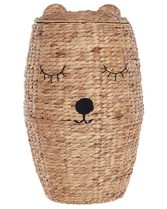 Wicker Bear Basket Natural Water Hyacinth Woven Toy Hamper Child's Room Accessory Beliani