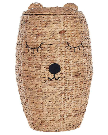 Wicker Bear Basket Natural Water Hyacinth Woven Toy Hamper Child's Room Accessory Beliani