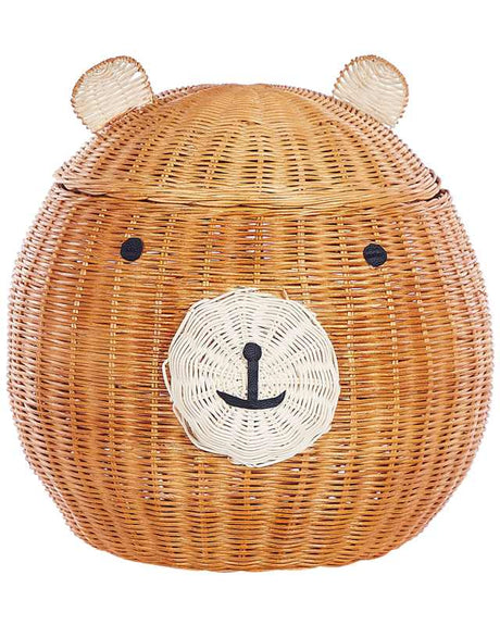 Wicker Bear Basket Natural Rattan Woven Toy Hamper Child's Room Accessory Beliani