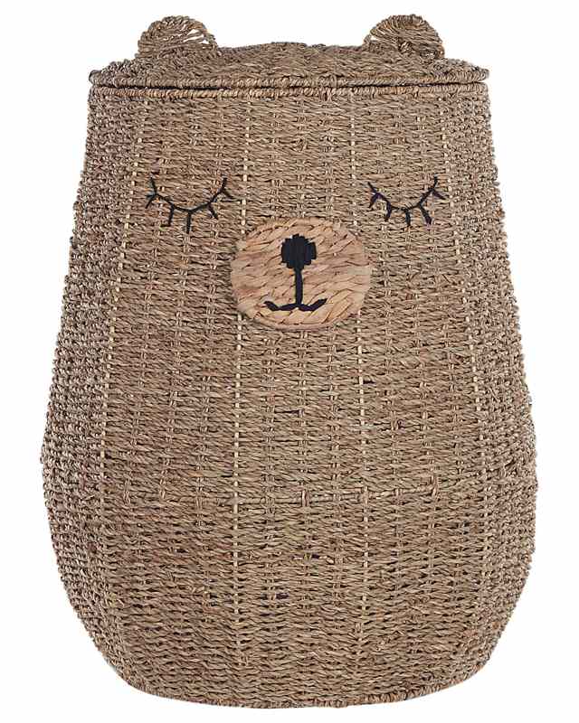 Wicker Bear Basket Natural Seagrass Woven Toy Hamper Child's Room Accessory Beliani