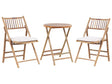 Garden Bistro Set Light Wood with Off-White Cushions Tea Table 2 Folding Chairs UV Resistant Beliani