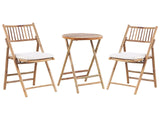 Garden Bistro Set Light Wood with Off-White Cushions Tea Table 2 Folding Chairs UV Resistant Beliani
