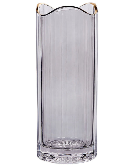 Flower Vase Grey Glass 30 cm Decorative Tabletop Golden Accent Home Decoration Modern Design Beliani