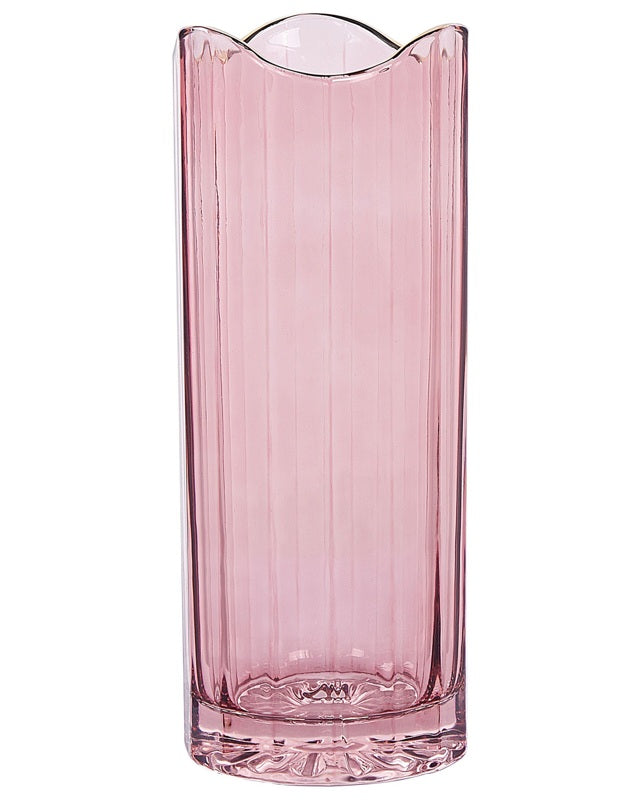 Flower Vase Pink Glass 30 cm Decorative Tabletop Golden Accent Home Decoration Modern Design Beliani