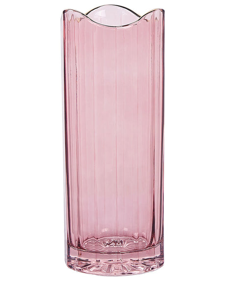 Flower Vase Pink Glass 30 cm Decorative Tabletop Golden Accent Home Decoration Modern Design Beliani