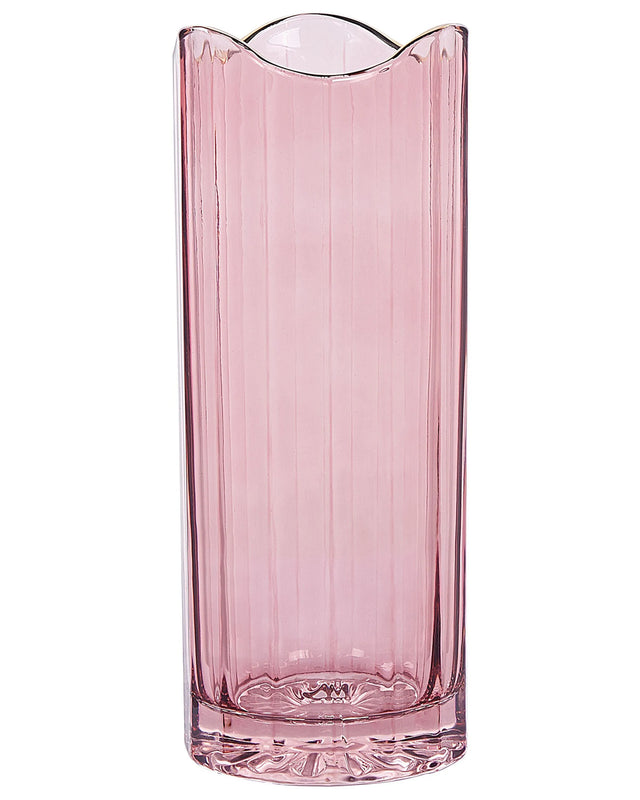 Flower Vase Pink Glass 30 cm Decorative Tabletop Golden Accent Home Decoration Modern Design Beliani