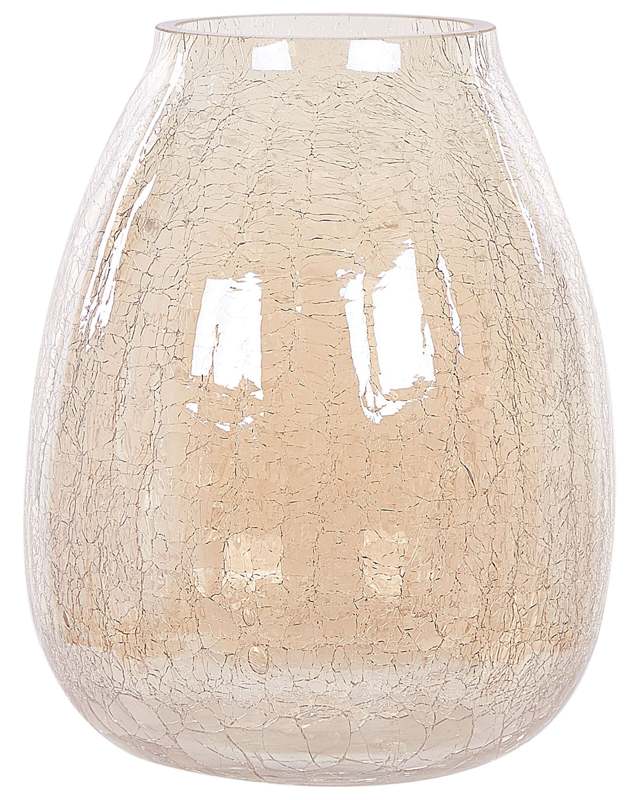 Flower Vase Light Beige Glass 22 cm Decorative Crackle Effect Tabletop Home Decoration Modern Design Beliani