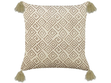 Decorative Cushion Beige Velvet and Cotton 45 x 45 cm Geometric Pattern Block Printed Boho Decor Accessories Beliani