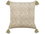 Decorative Cushion Beige Velvet and Cotton 45 x 45 cm Geometric Pattern Block Printed Boho Decor Accessories Beliani