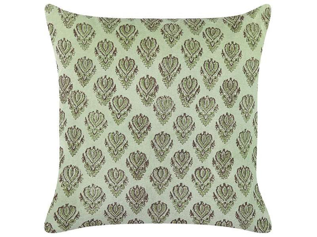 Decorative Cushion Green Velvet and Cotton 45 x 45 cm Floral Pattern Block Printed Boho Decor Accessories Beliani