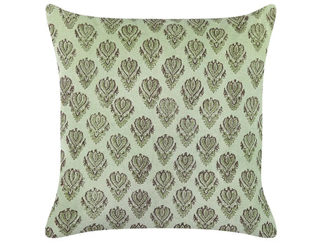 Decorative Cushion Green Velvet and Cotton 45 x 45 cm Floral Pattern Block Printed Boho Decor Accessories Beliani